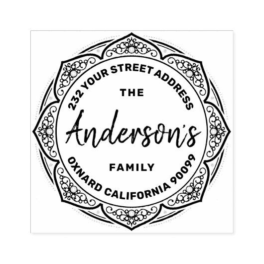 Eleganter Vintager Blumenrahmen - eigener Familien Gummistempel (Prägung)