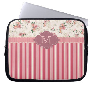 Eleganter Vintager BlumenRosen-Rosa-Monogramm-Fall Laptopschutzhülle