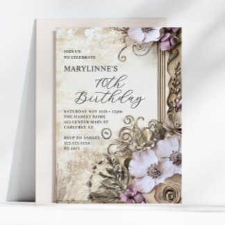 Eleganter Vintager Blumenstrauß 70. Geburtstag Einladung