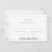 Eleganter Vintager Blumenstrauß Blue Wedding RSVP Einladung (Vorderseite)