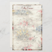 Eleganter Vintager Botanischer Burgundy-Text Briefpapier (Vorne/Hinten)