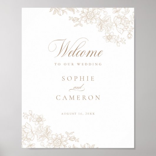 Eleganter Vintager Botanischer Hochzeitsempfang Poster (Vorne)