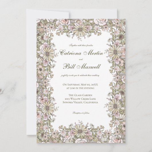 Eleganter Vintager botanischer Rahmen Einladung zu (Vorderseite)