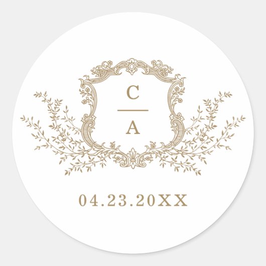Eleganter Vintager botanischer Wappen Umschlag Cla Runder Aufkleber (Vorderseite)