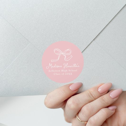Eleganter Vintager Bow Pink-Abschluss Runder Aufkleber