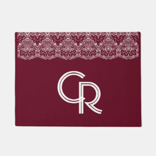 Eleganter Vintager Burgund Maroon White Lace Doorm Fußmatte