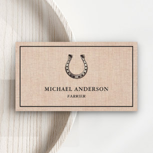 Eleganter Vintager Burlap Horseshoe Farrier Visitenkarte