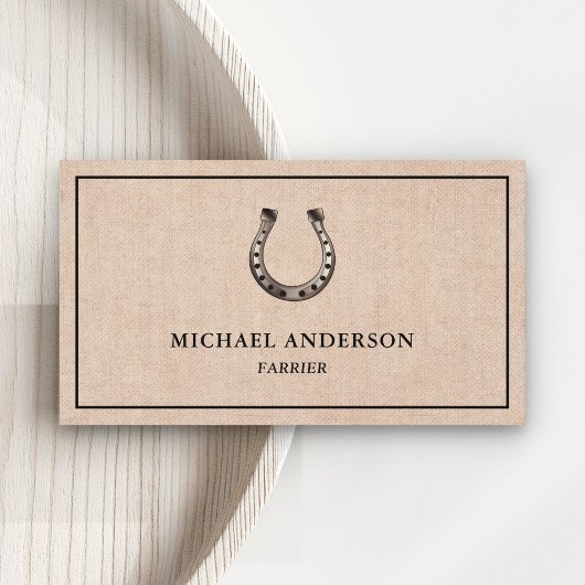 Eleganter Vintager Burlap Horseshoe Farrier Visitenkarte