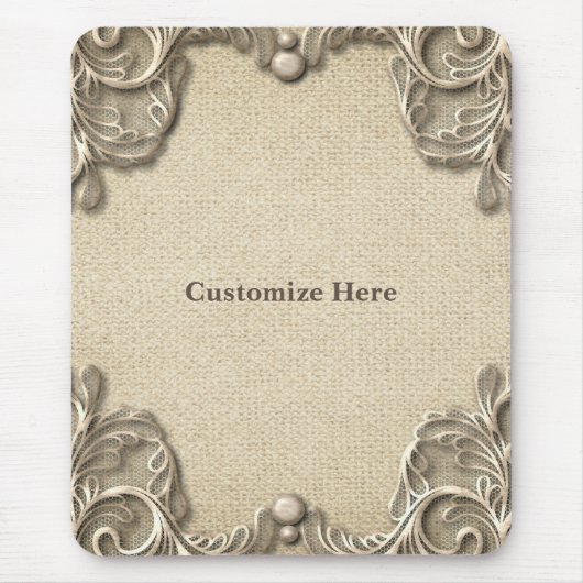 Eleganter Vintager Burlap Lace Western Glam Mousepad (Vorne)