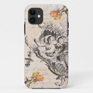 Eleganter Vintager Cupid, Rose und barocke Wirbel Case-Mate iPhone Hülle