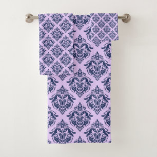 Eleganter Vintager Damast auf Lavendel Badhandtuch Set