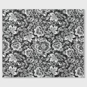 Eleganter Vintager Damast auf schwarzem Hintergrun Geschenkpapier (Flach)