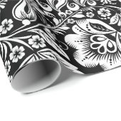 Eleganter Vintager Damast auf schwarzem Hintergrun Geschenkpapier (Rolleneckpunkt)