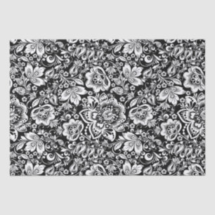 Eleganter Vintager Damast auf schwarzem Hintergrun Seidenpapier