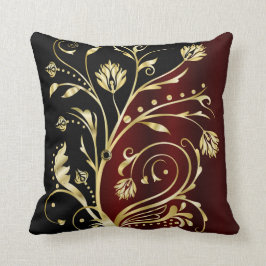 Eleganter Vintager Damast aus Schwarz und Gold Kissen