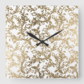 Eleganter Vintager Damast aus Weißgold Quadratische Wanduhr (Vorderseite)