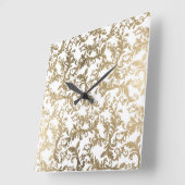 Eleganter Vintager Damast aus Weißgold Quadratische Wanduhr (Winkel)