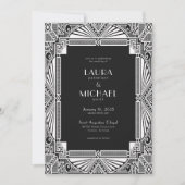 Eleganter Vintager Deko Schwarz-weiße Einladung (Vorderseite)