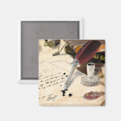 Eleganter, Vintager Federquillstift und Tintenklec Magnet (Vorderseite/Rückseite)