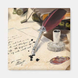 Eleganter Vintager Federquillstift und Tintenkleck Magnet
