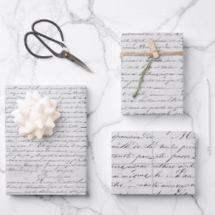 Eleganter Vintager französischer handgeschriebener Geschenkpapier Set