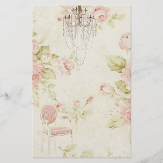 Eleganter Vintager französischer Rosa Kronleuchter Briefpapier (Vorderseite)