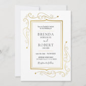 Eleganter Vintager Goldrahmen auf weißem Hintergru Einladung (Vorderseite)