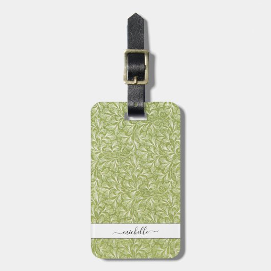 Eleganter Vintager grüner botanischer Skriptname Gepäckanhänger (Vorderseite vertikal)