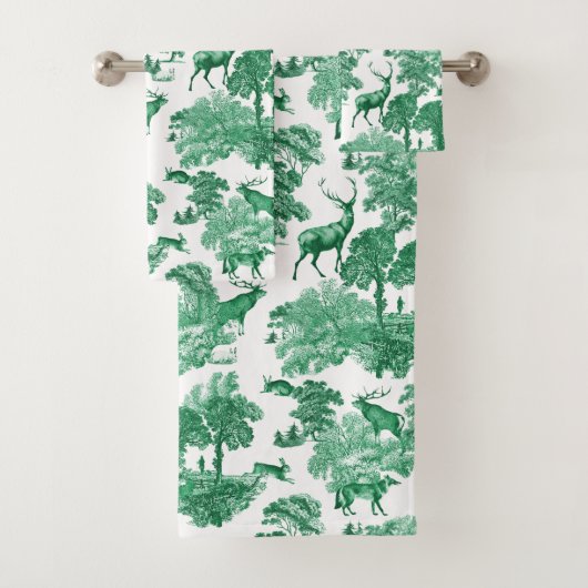 Eleganter Vintager Grüner Wildtier Badhandtuch Set (Insitu)