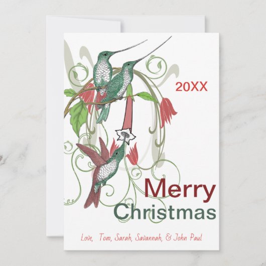 Eleganter Vintager Hummingbird Frohe Weihnachten (Vorderseite)
