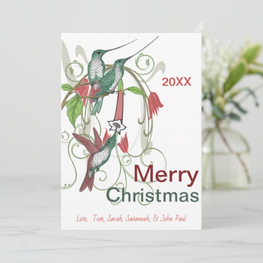Eleganter Vintager Hummingbird Frohe Weihnachten (Stehend Vorderseite)