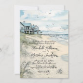 Eleganter Vintager Küstenstrand Hochzeit Einladung (Vorderseite)