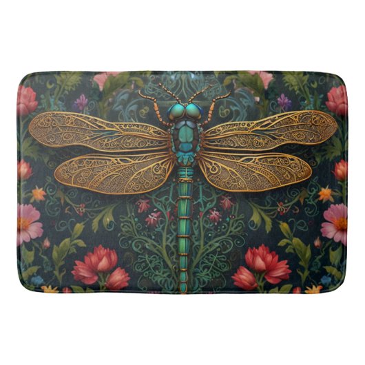 Eleganter Vintager Libellenboho botanisch Badematte (Vorderseite)