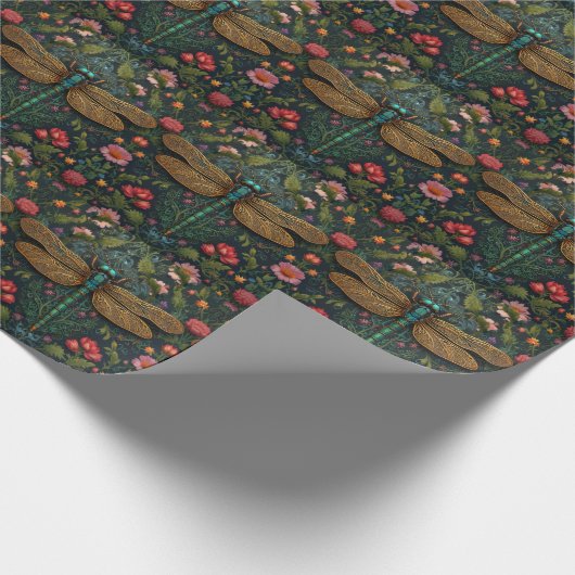 Eleganter Vintager Libellenboho botanisch Geschenkpapier (Ecke)