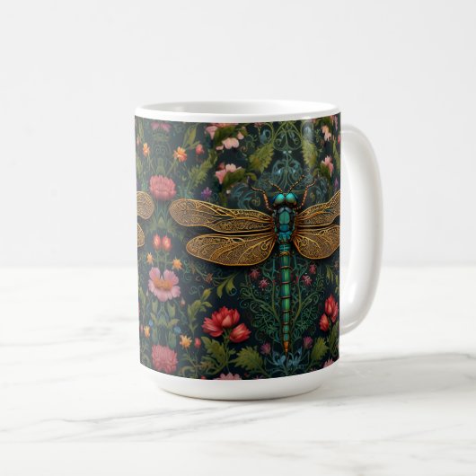 Eleganter Vintager Libellenboho botanisch Kaffeetasse (VorderseiteRechts)