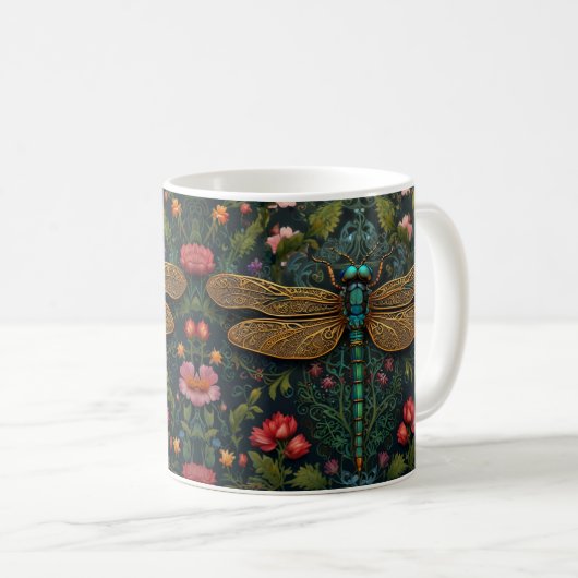 Eleganter Vintager Libellenboho botanisch Kaffeetasse (VorderseiteRechts)