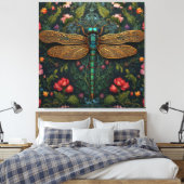Eleganter Vintager Libellenboho botanisch Leinwanddruck (Insitu (Schlafzimmer))