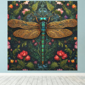 Eleganter Vintager Libellenboho botanisch Leinwanddruck (Insitu (Holzboden))