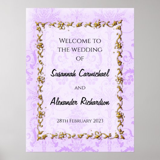 Eleganter Vintager Lila Hochzeitstag Poster (Vorne)