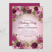 Eleganter Vintager, Lila Rosa Rose Glitzer Einladung (Vorne/Hinten)