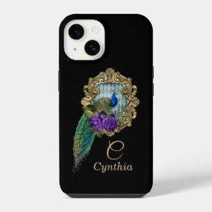 Eleganter Vintager Lila und grüner Gerahmter Pfau iPhone 14 Hülle