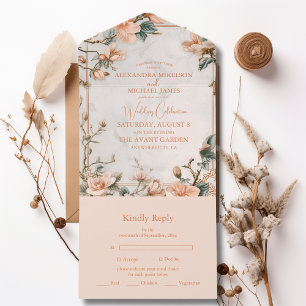Eleganter Vintager Ornament-Rahmen Hochzeit All In One Einladung