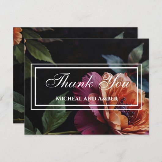 Eleganter Vintager Pachy-Rot-Blütenboho Dankeskarte (Vorne/Hinten)