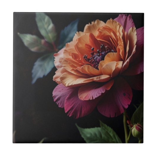 Eleganter Vintager Pachy-Rot-Blütenboho Fliese (Vorderseite)