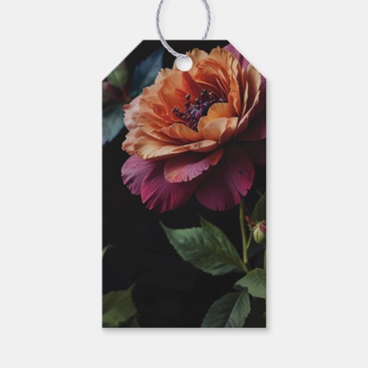 Eleganter Vintager Pachy-Rot-Blütenboho Geschenkanhänger (Vorderseite)