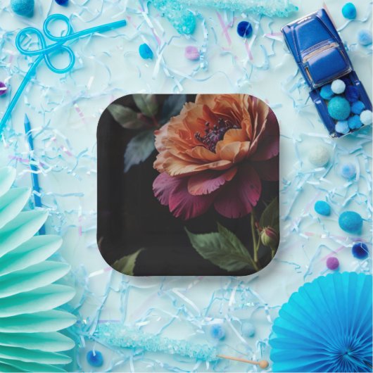 Eleganter Vintager Pachy-Rot-Blütenboho Pappteller (Party)