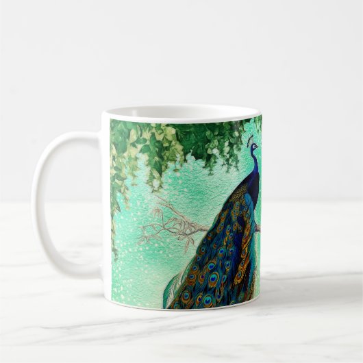 Eleganter Vintager Pfau-   Artworkmug Kaffeetasse (Links)
