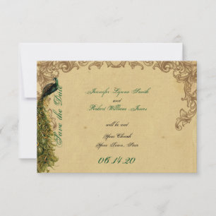 Eleganter Vintager Pfau Posh Wedding Save the Date