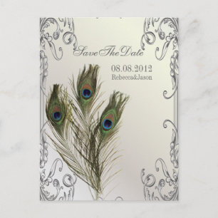 eleganter Vintager Pfau Save the Date Ankündigungspostkarte