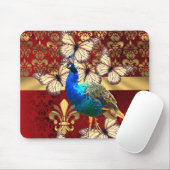 Eleganter Vintager Pfau und roter Damast Mousepad (Mit Mouse)